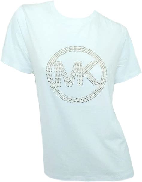 Michael Kors Womens White/Gold MK Studded Logo T Shirt (US, 